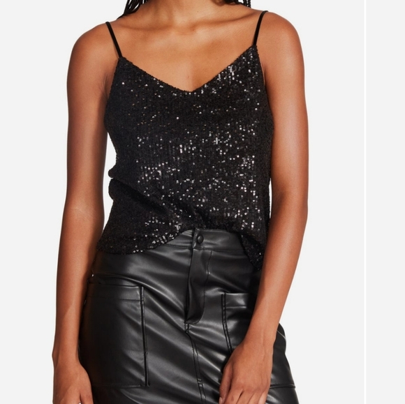 Steve Madden Tops - Steve Madden Black Sequin Camisole Size L Party Night Out
